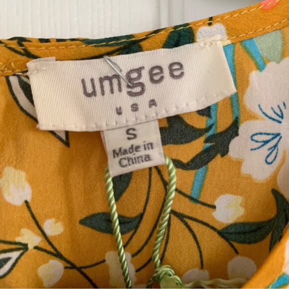 Umgee Navy Gold Mixed Print Boho Peasant Dress Small - Picture 6 of 7